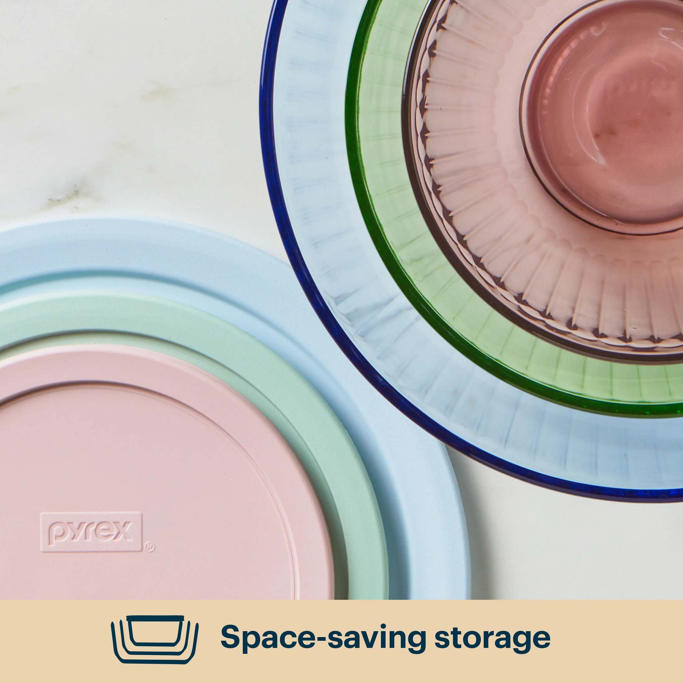 Pyrex® Colours Storage Sculptured 6 Piece Bowl Set (Blue/Green/Pink) - Image 4