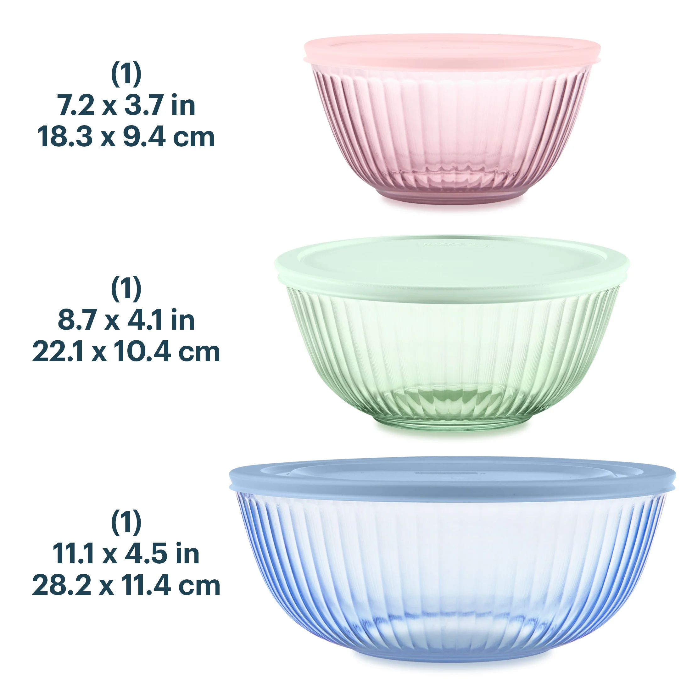 Pyrex® Colours Storage Sculptured 6 Piece Bowl Set (Blue/Green/Pink) - Image 7