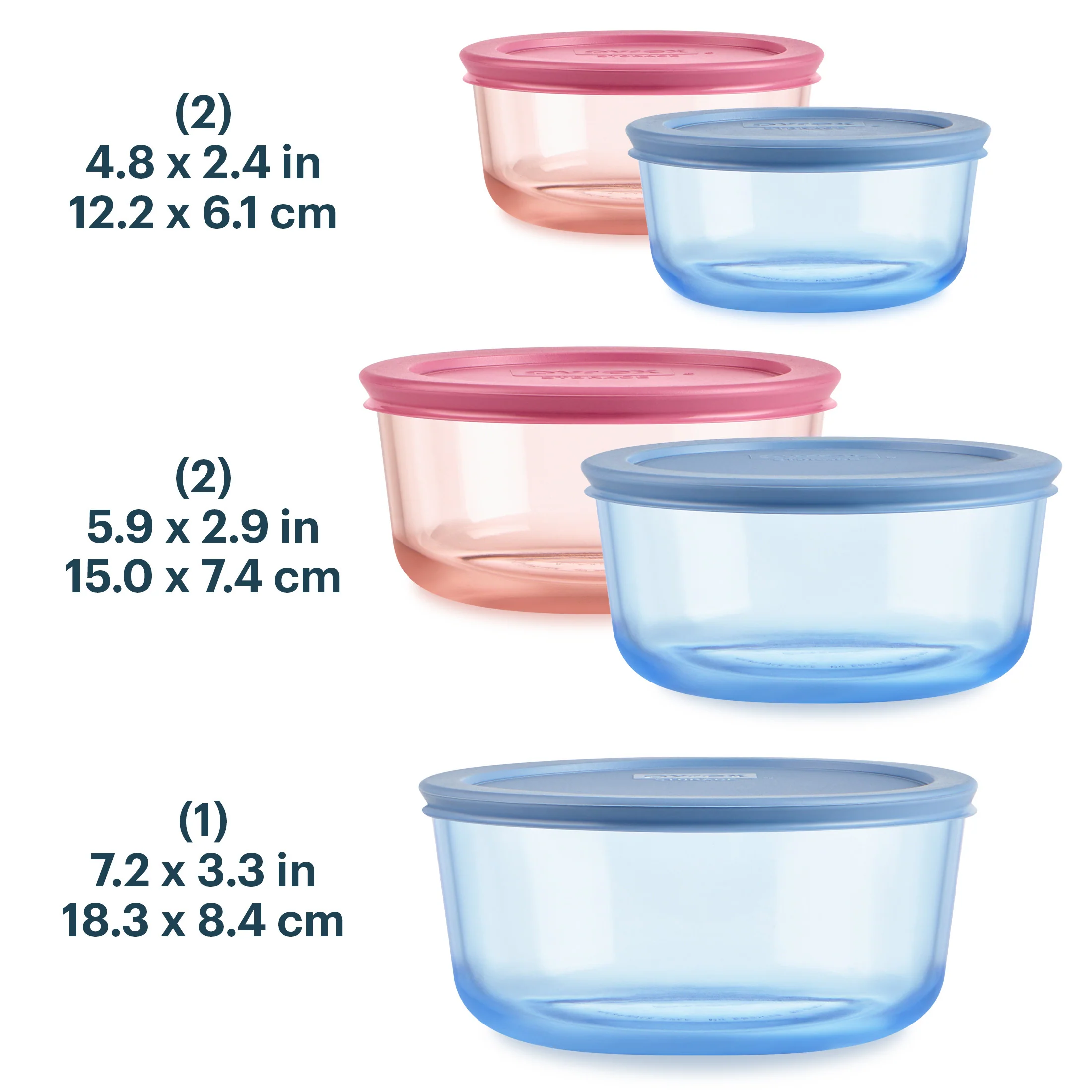 Pyrex® Colors Simply Store Storage 5 Piece Set (2, 4, 7 Cup-Pink/Blue) - Image 2