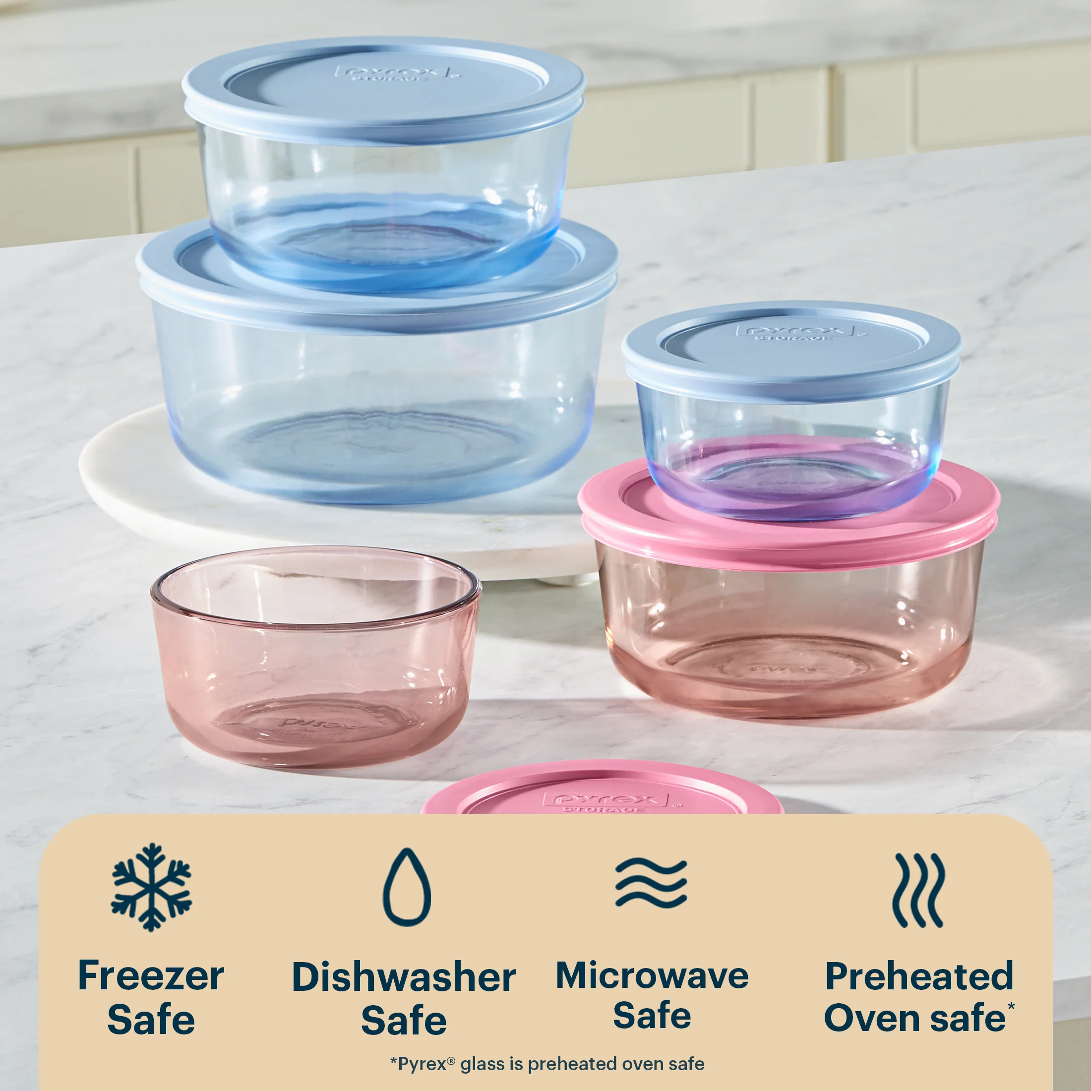 Pyrex® Colors Simply Store Storage 5 Piece Set (2, 4, 7 Cup-Pink/Blue) - Image 3