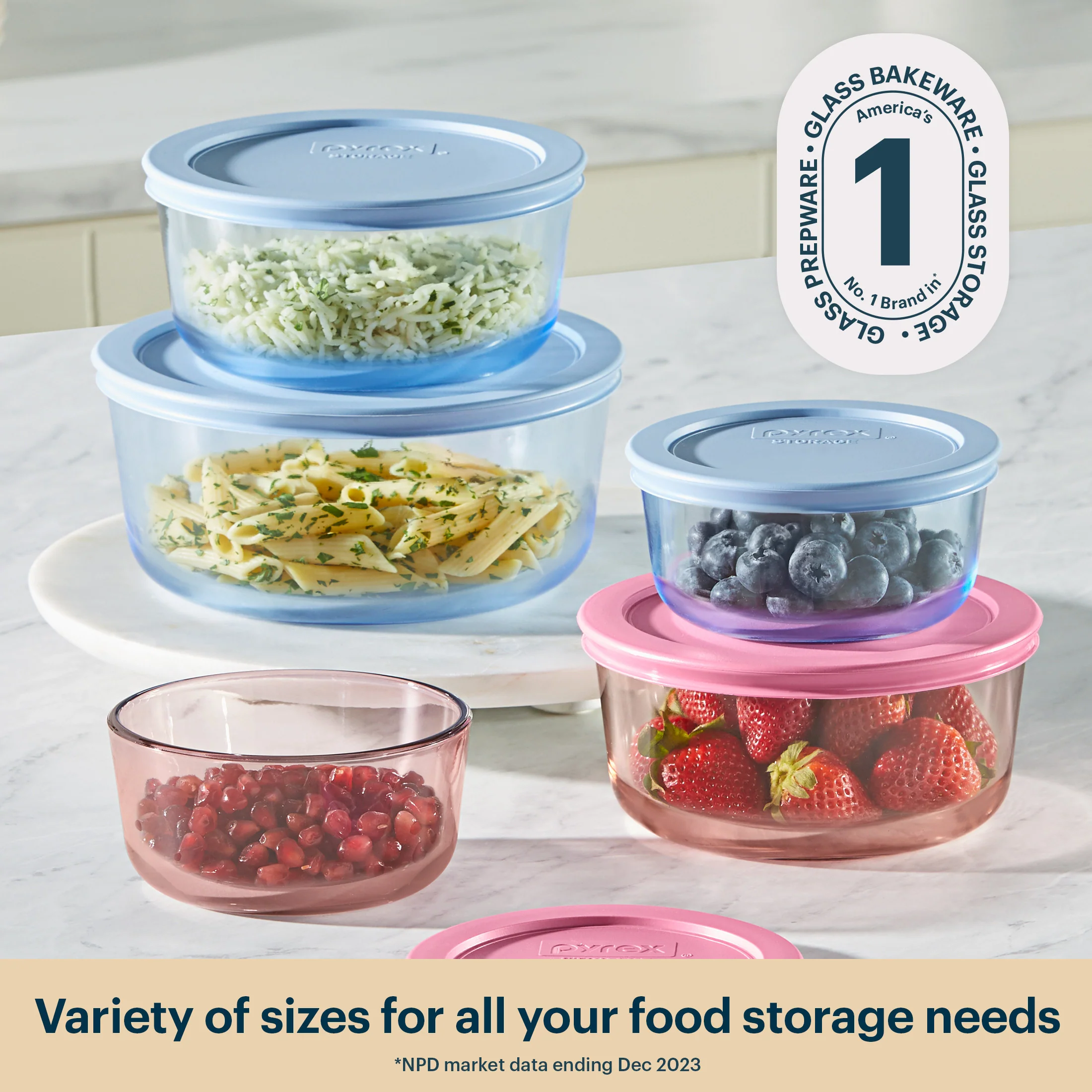Pyrex® Colors Simply Store Storage 5 Piece Set (2, 4, 7 Cup-Pink/Blue) - Image 4