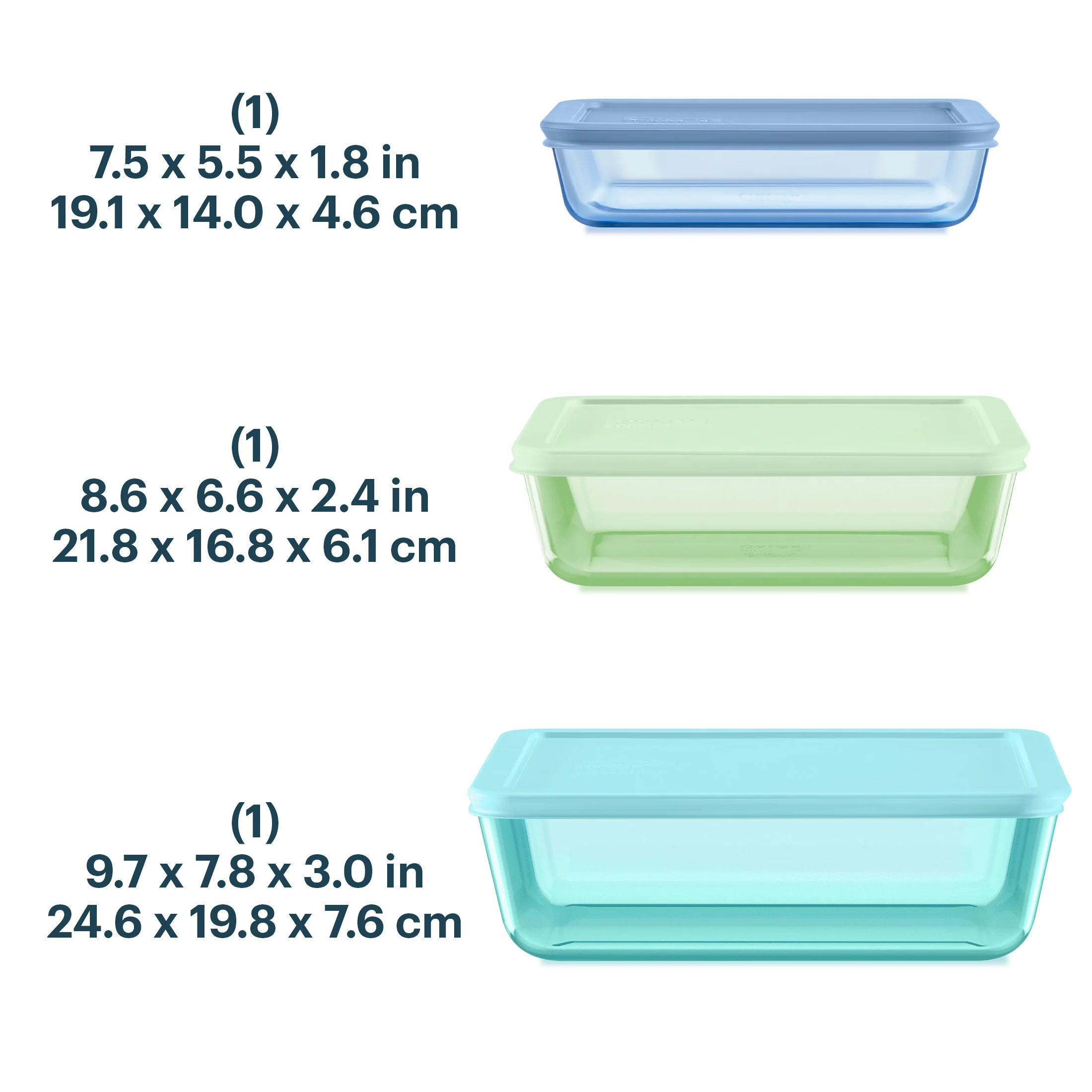 Pyrex® Simply Store® Tinted Glass Rectangle Storage Containers, 6-pc Set, Mixed Colors - Image 2
