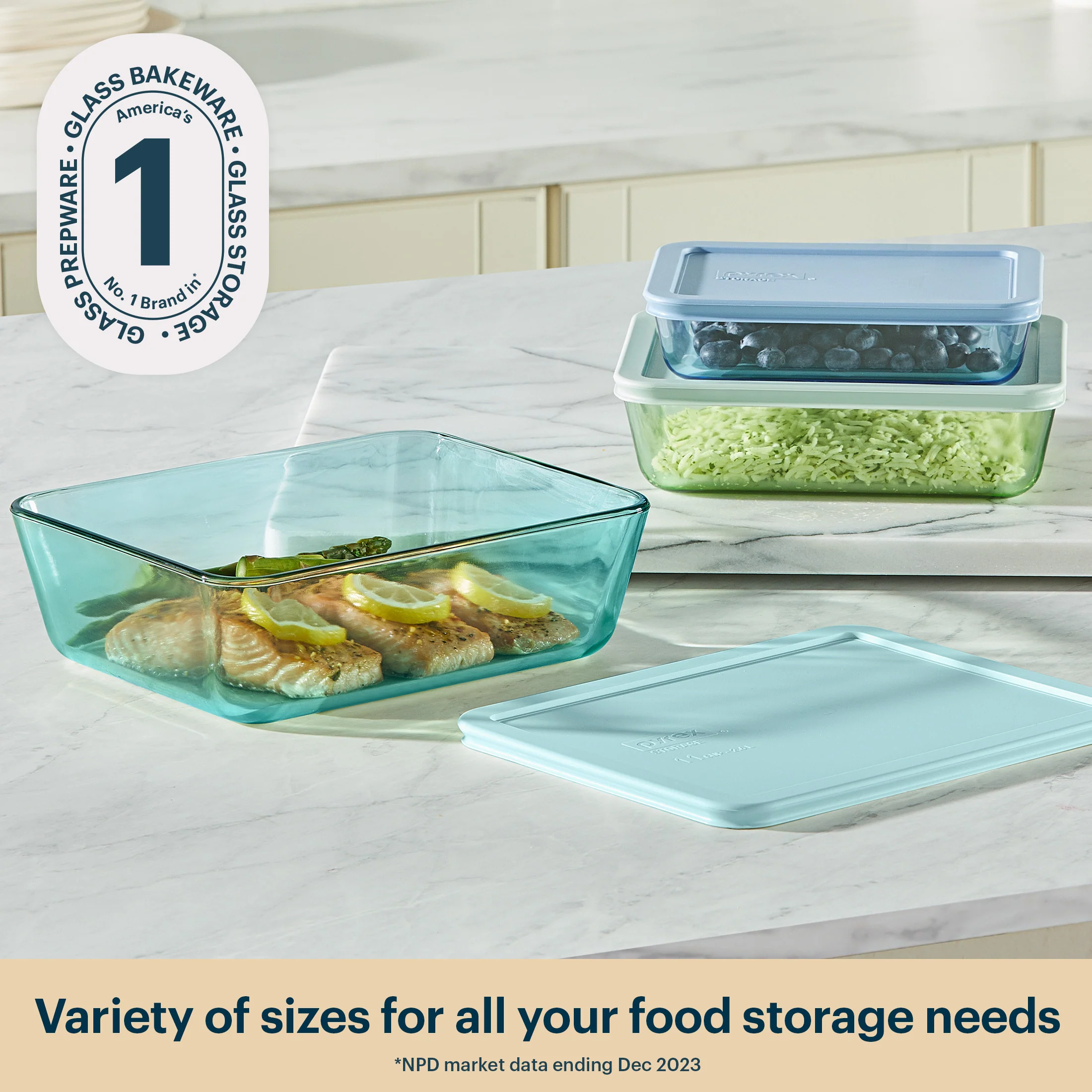 Pyrex® Simply Store® Tinted Glass Rectangle Storage Containers, 6-pc Set, Mixed Colors - Image 3