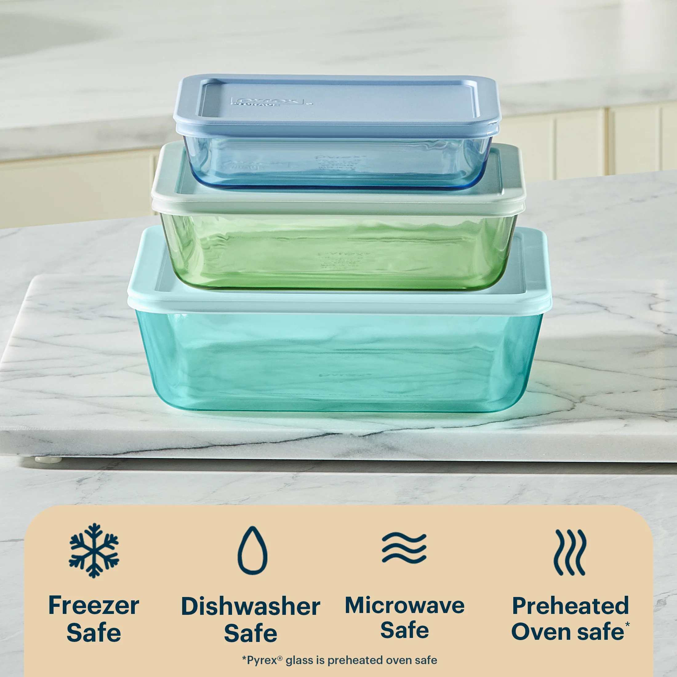 Pyrex® Simply Store® Tinted Glass Rectangle Storage Containers, 6-pc Set, Mixed Colors - Image 4