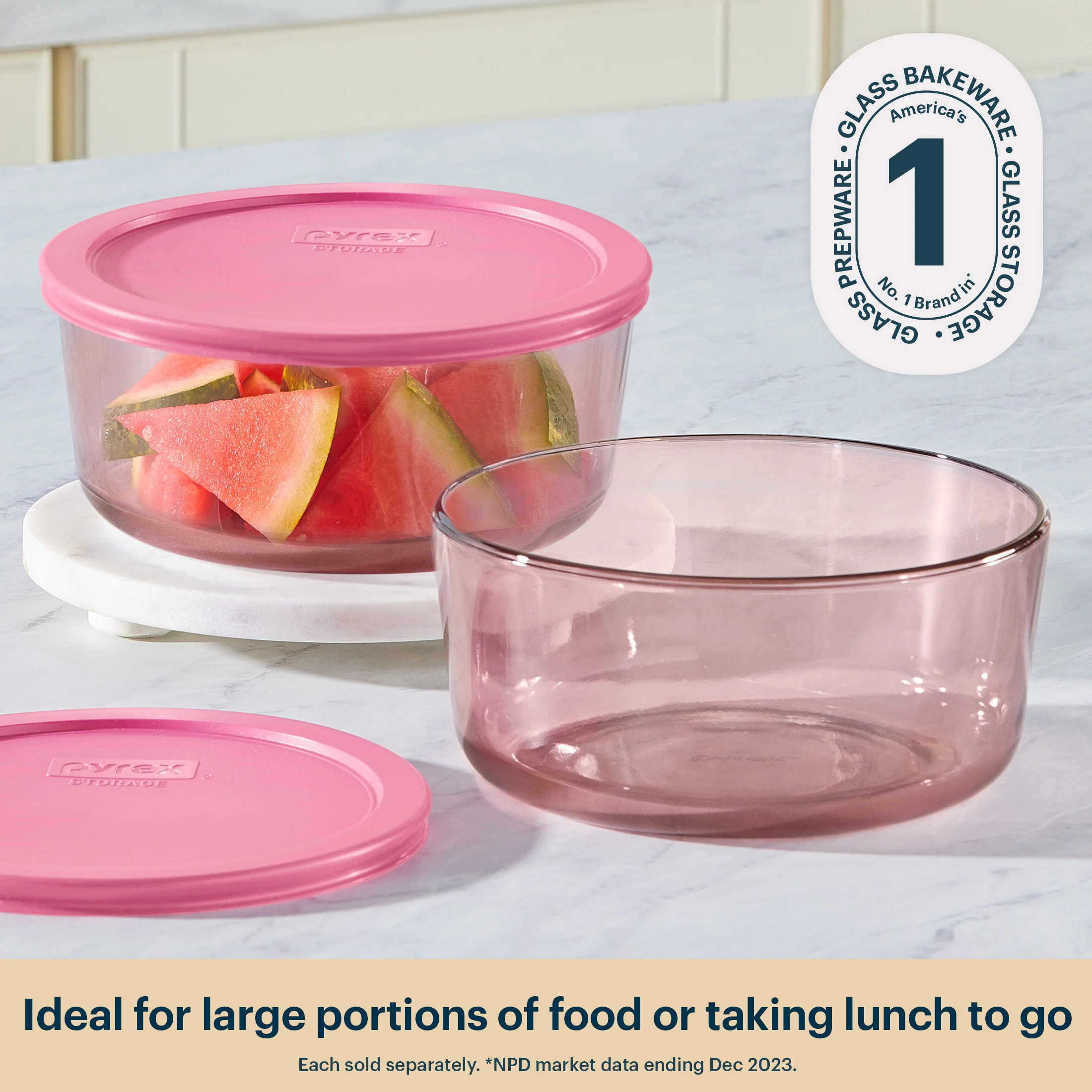 Pyrex® Colors Simply Store® 7 cup Round with Pink Lid - Image 3